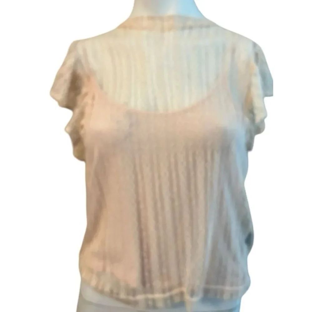 Buffalo David Bitton Medium Pink Peony Mock Neck Lace Blouse W Tank Top NWT